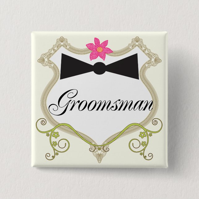 Chapa Cuadrada Badges de Boda de Groomsman Bow Tie (Anverso)