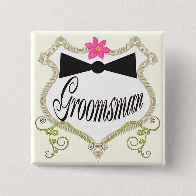 Chapa Cuadrada Badges de Boda de Groomsman BowTie (Anverso)