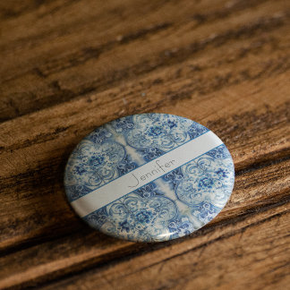 Chapa Cuadrada Baldosas antiguas en azul delft, personalizable