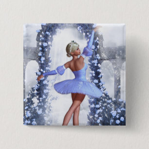 Chapa Cuadrada Balerina de fantasía azul y blanca con flores de r