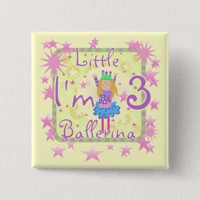 Chapa Cuadrada Ballerina 3 camisetas de cumpleaños y regalos (Anverso)