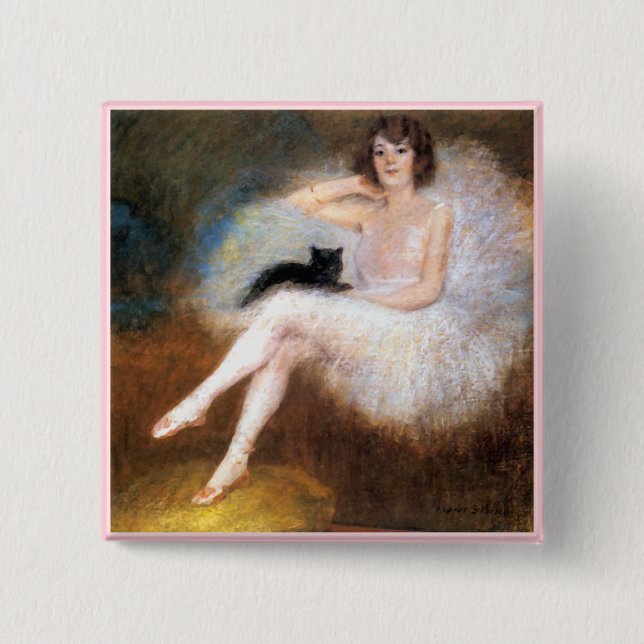 Chapa Cuadrada Ballerina y gato negro (Anverso)