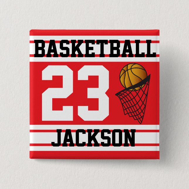 Chapa Cuadrada Baloncesto Bandas rojas y blancas | DIY Textos (Anverso)