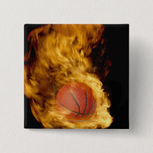 Chapa Cuadrada Baloncesto en llamas (compuesto digital)