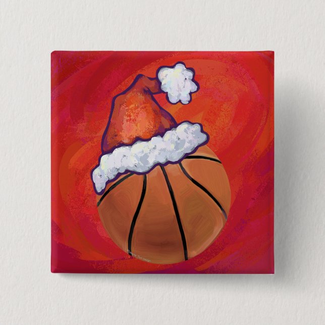 Chapa Cuadrada Baloncesto en Santa Hat (Anverso)