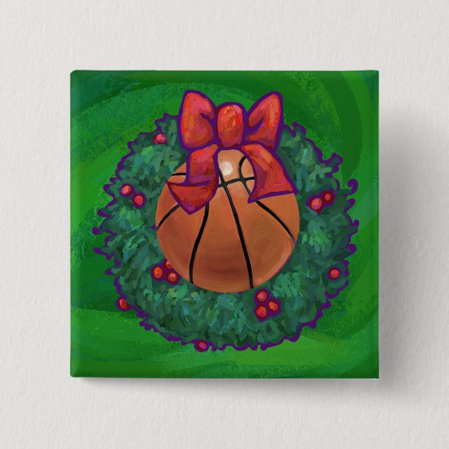 Chapa Cuadrada Baloncesto en Wreath Navidades (Anverso)