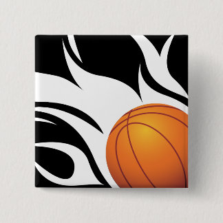 Chapa Cuadrada Baloncesto llameante blanco y negro