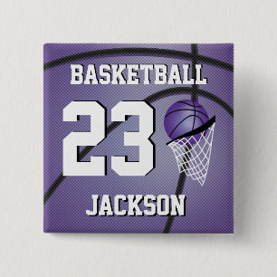Chapa Cuadrada Baloncesto morado y blanco   Personalizar