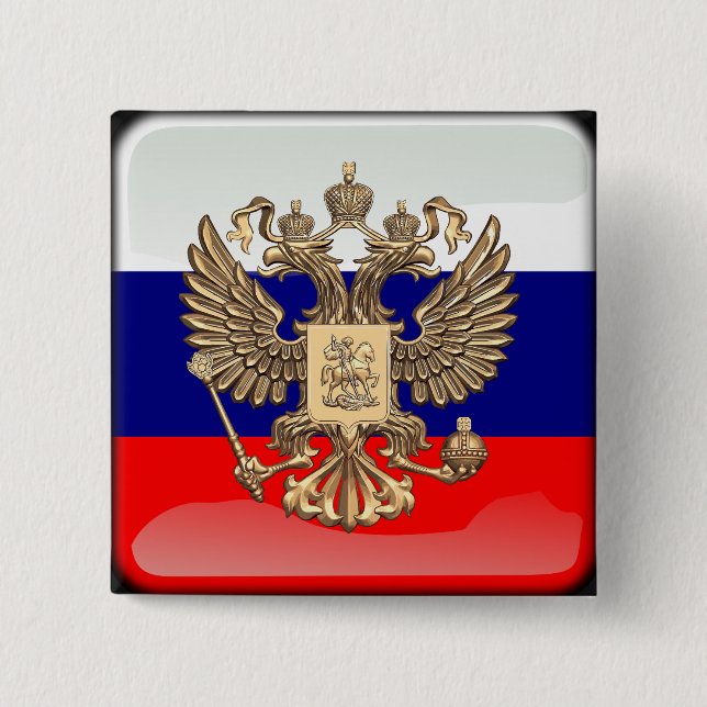Chapa Cuadrada Bandera brillante rusa (Anverso)
