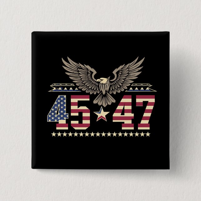 Chapa Cuadrada Bandera de águila estadounidense de época Trump 45 (Anverso)