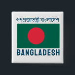 Chapa Cuadrada Bandera de Bangladesh<br><div class="desc">Bandera de Bangladesh. Nombre del país en la cima en bengalí.</div>