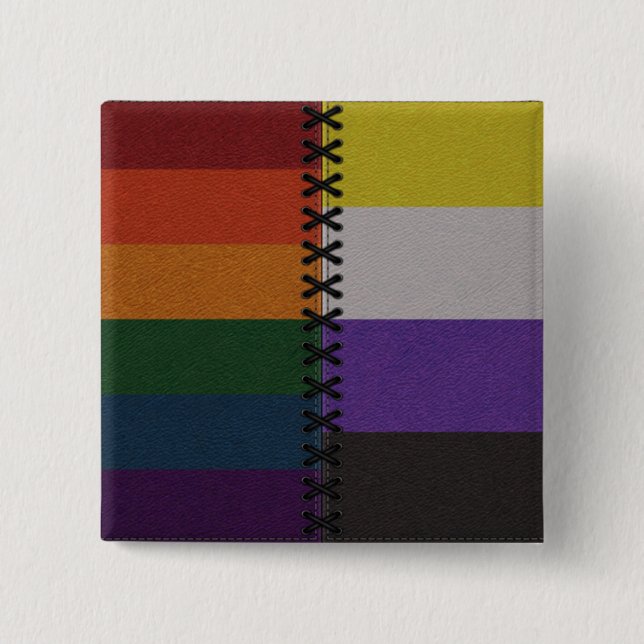 Chapa Cuadrada Bandera de cuero No-Binaria del arco iris (Anverso)