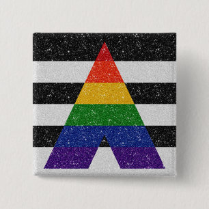 Chapa Cuadrada Bandera del orgullo del aliado del purpurina LGBT