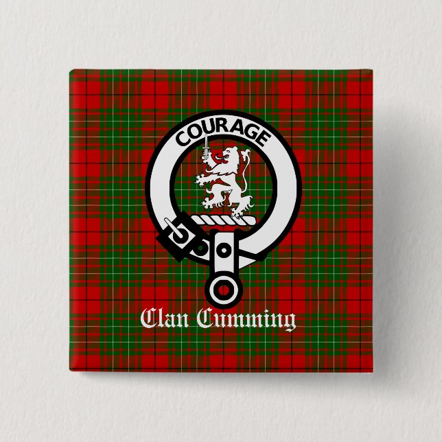 Chapa Cuadrada Bandera Escudo Clan Cumming y Tartán (Anverso)