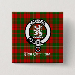 Chapa Cuadrada Bandera Escudo Clan Cumming y Tartán