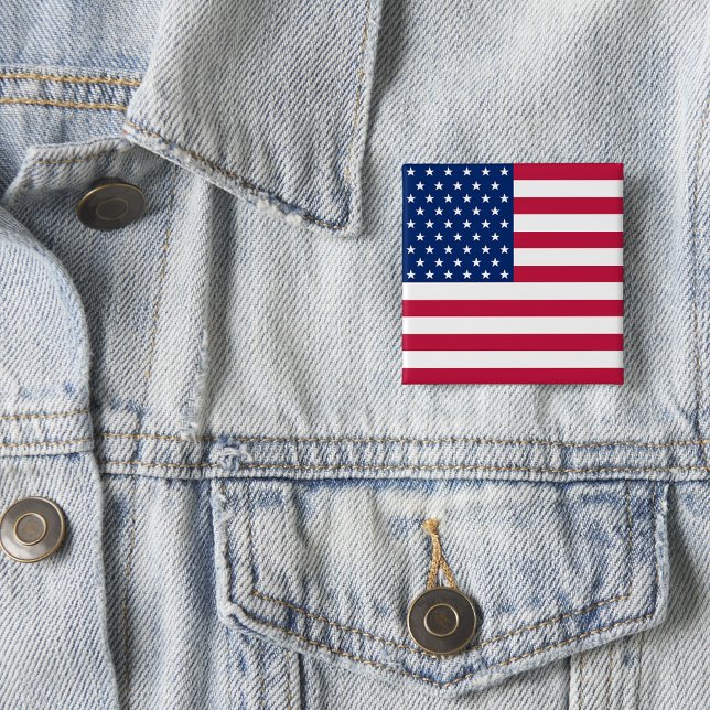 Chapa Cuadrada Bandera estadounidense de Estados Unidos 4 de juli (USA American Flag 4th of July Patriotic Election Pinback Button)
