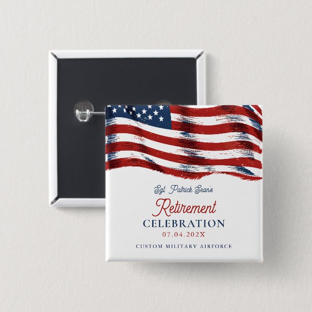 Chapa Cuadrada Bandera estadounidense moderna 4 de julio: Jubilac (Anverso y reverso)