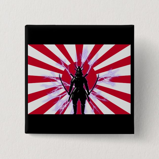 Chapa Cuadrada Bandera japonesa y creciente guerrero de Samurai (Anverso)