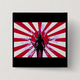 Chapa Cuadrada Bandera Japonesa y Guerrero Samurái del Sol Nacien