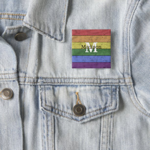 Chapa Cuadrada Bandera LGBT vintage de orgullo deslucida Monogram