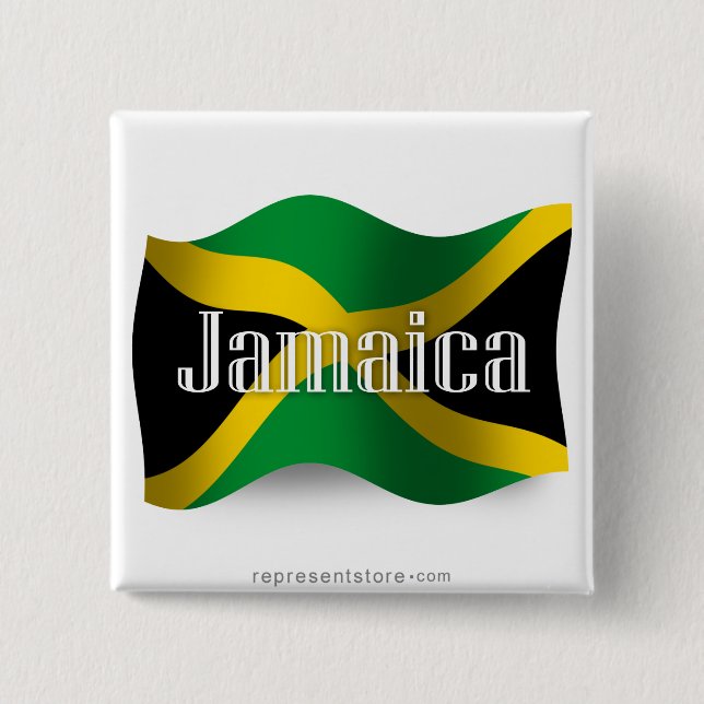 Chapa Cuadrada Bandera ondeada de Jamaica (Anverso)