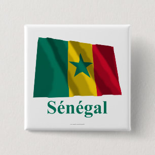 Chapa Cuadrada Bandera que agita de Senegal con nombre en francé