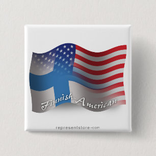 Chapa Cuadrada Bandera que agita Finlandés-Americana