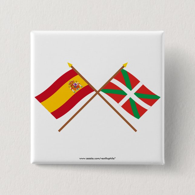Chapa Cuadrada Banderas cruzadas de España y País Vasco (Euskadi) (Anverso)