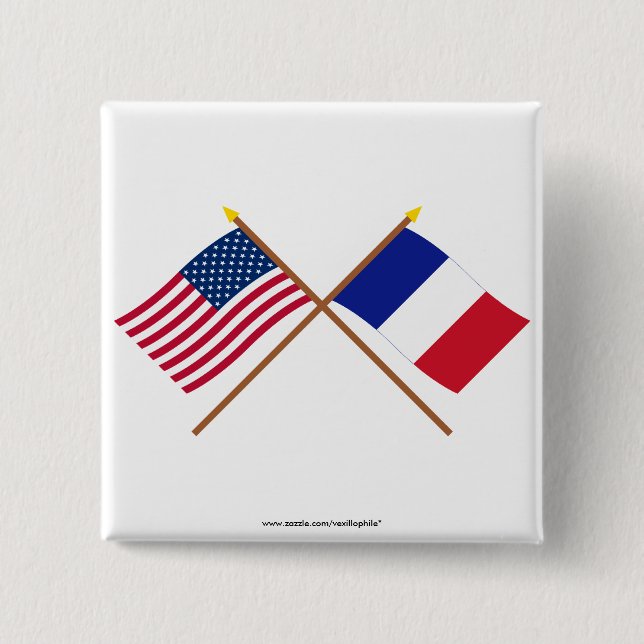 Chapa Cuadrada Banderas cruzadas de Estados Unidos y Francia (Anverso)