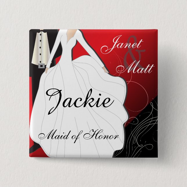 Chapa Cuadrada Banquete de boda de color rojo oscuro (Anverso)