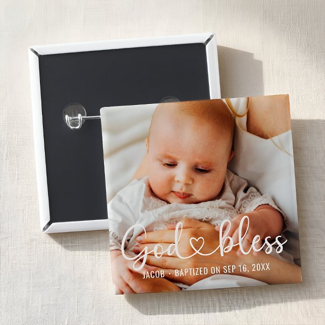 Chapa Cuadrada Baptism Simple Modern Heart Baby Photo (Subido por el creador)