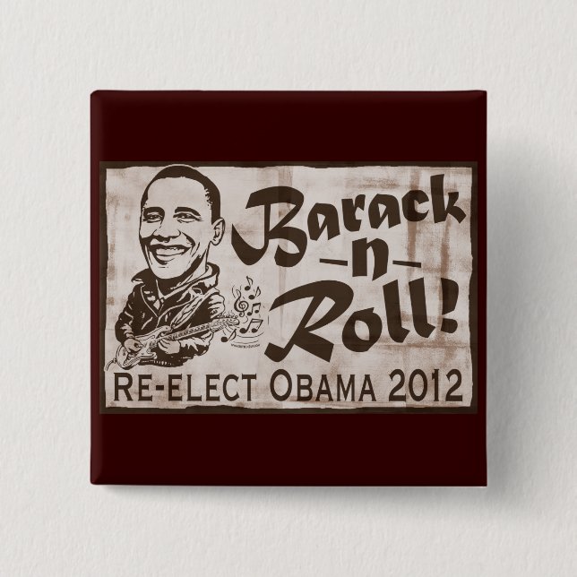 Chapa Cuadrada Barack y engranaje de Obama 2012 del rollo (Anverso)