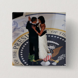 Chapa Cuadrada Barack y Michelle Obama bailando en la fiesta inau