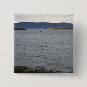 Chapa Cuadrada Barco de pesca que sale del puerto, Reykjavik,