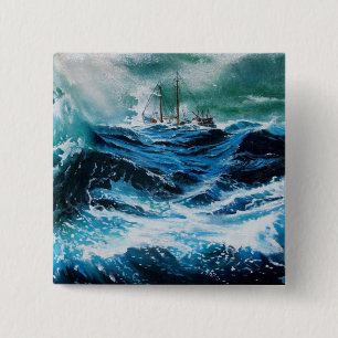 Chapa Cuadrada Barco en el mar en tormenta