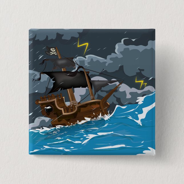 Chapa Cuadrada Barco pirata en tormenta (Anverso)
