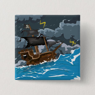 Chapa Cuadrada Barco pirata en tormenta
