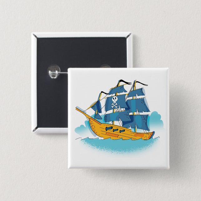 Chapa Cuadrada Barco pirata Personalizado (Anverso y reverso)