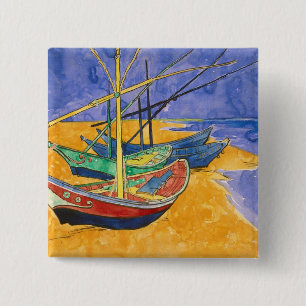 Chapa Cuadrada Barcos de pesca de Vincent van Gogh el   en la