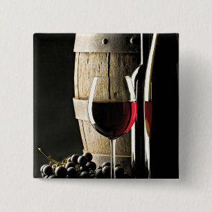 Chapa Cuadrada Barril de vino, uvas y vidrio