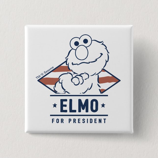 Chapa Cuadrada Barrio Sésamo | Vintage Elmo para Presidente (Anverso)