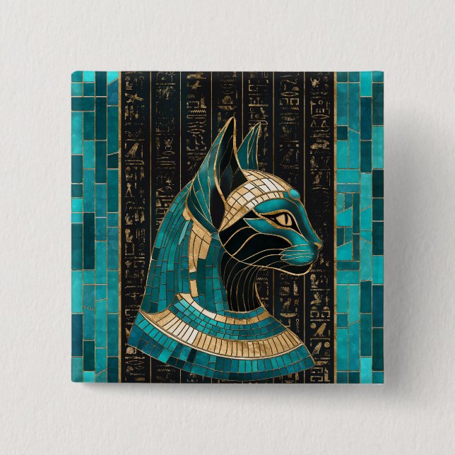 Chapa Cuadrada Bastet de diosa gata egipcia -arte mosaico (Anverso)