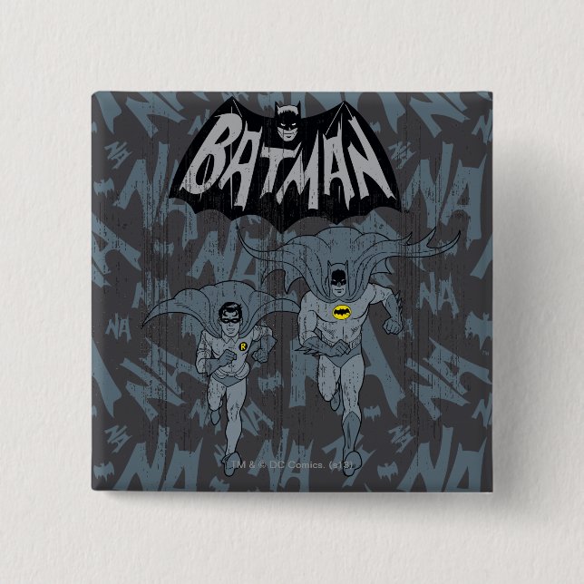 Chapa Cuadrada Batman Y Robin Con El Gráfico Con Problemas De Log (Anverso)