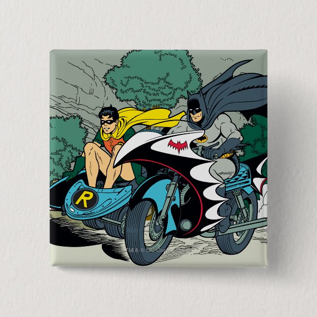 Chapa Cuadrada Batman Y Robin En Batcycle (Anverso)