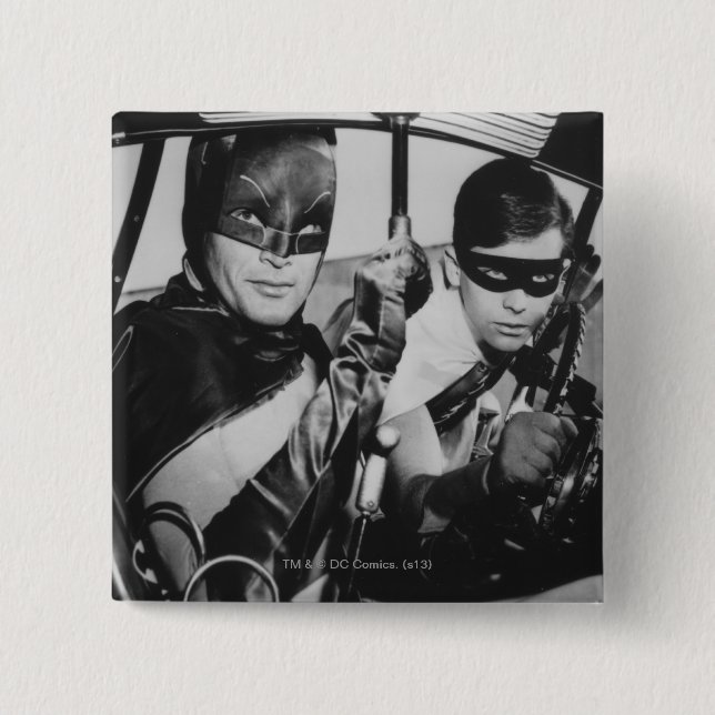 Chapa Cuadrada Batman y Robin en Batmobile (Anverso)