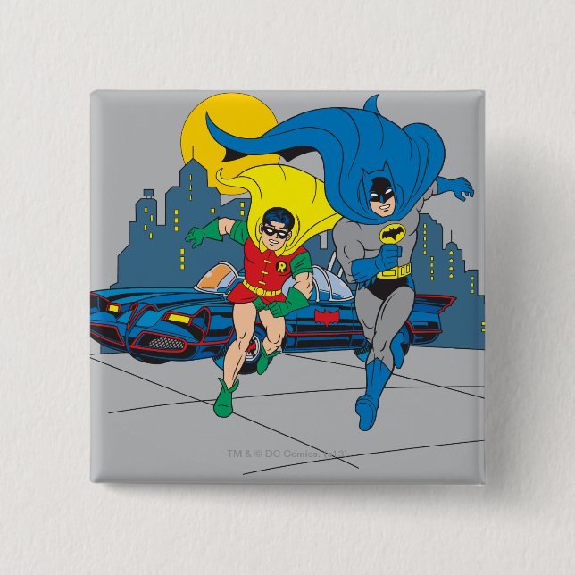 Chapa Cuadrada Batman Y Robin Running (Anverso)