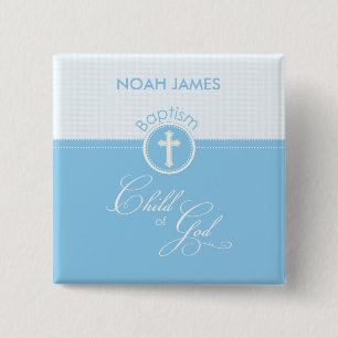 Chapa Cuadrada Bautismo Hito azul de Dios, Personalizable