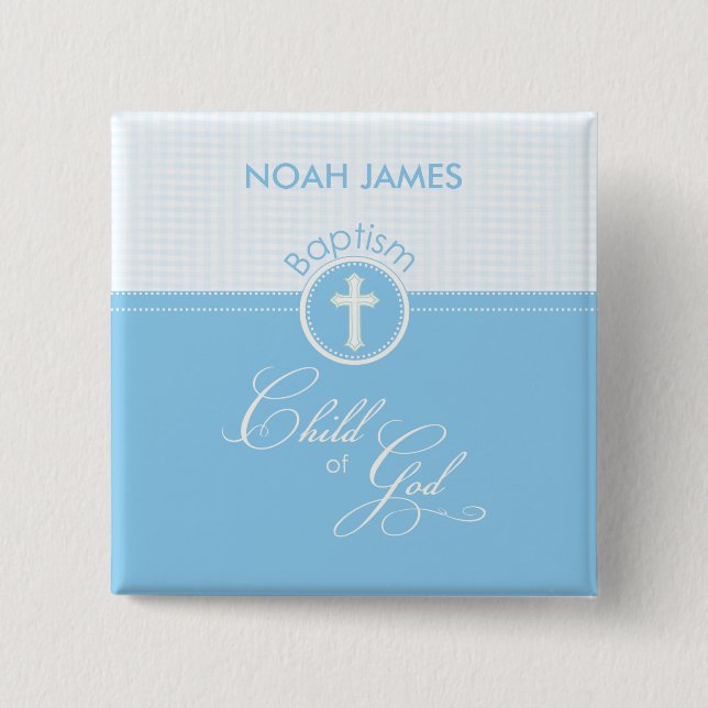 Chapa Cuadrada Bautismo Hito azul de Dios, Personalizable (Anverso)