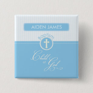 Chapa Cuadrada Bautismo, Nombre Personalizado, Niño Azul de Dios