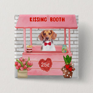 Chapa Cuadrada Beagle Dog El día de San Valentín Kissing Booth